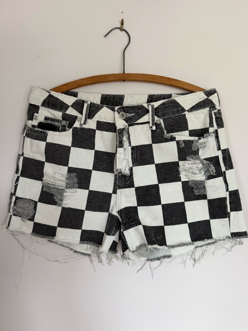 Black And White Checkers Cut Off Shorts